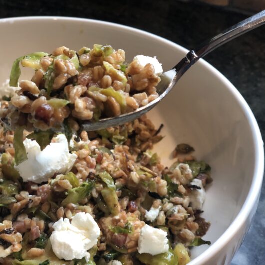 Maple Roasted Brussel Sprout and Pancetta Farro Salad.